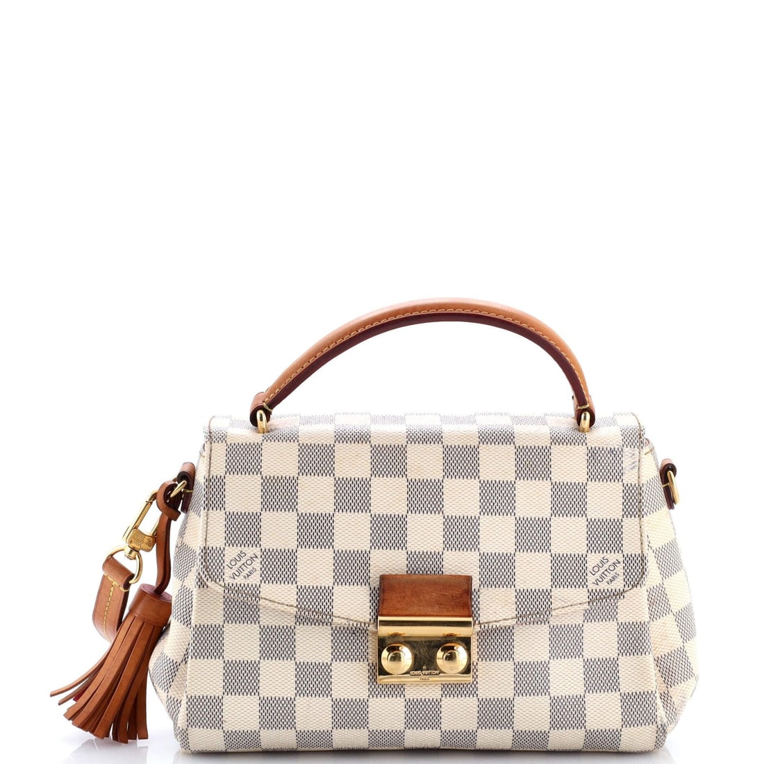 Louis Vuitton Croisette Handbag Damier: Condition: Very good. Exterior: scuffs, creases, edge wear, minor discoloration | Handles/Straps: scuffs, creases, discoloration | Interior: scuffs, discoloration | Hardware: scratches, tarnishedAcces