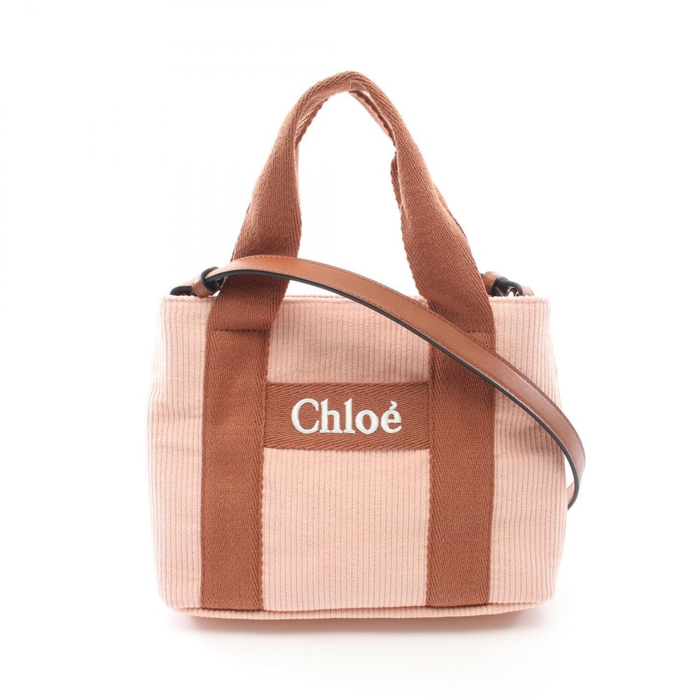 Chloe Pink Brown Shoulder Bag: Chloe shoulder bag in pink and brown canvas leather and corduroy.