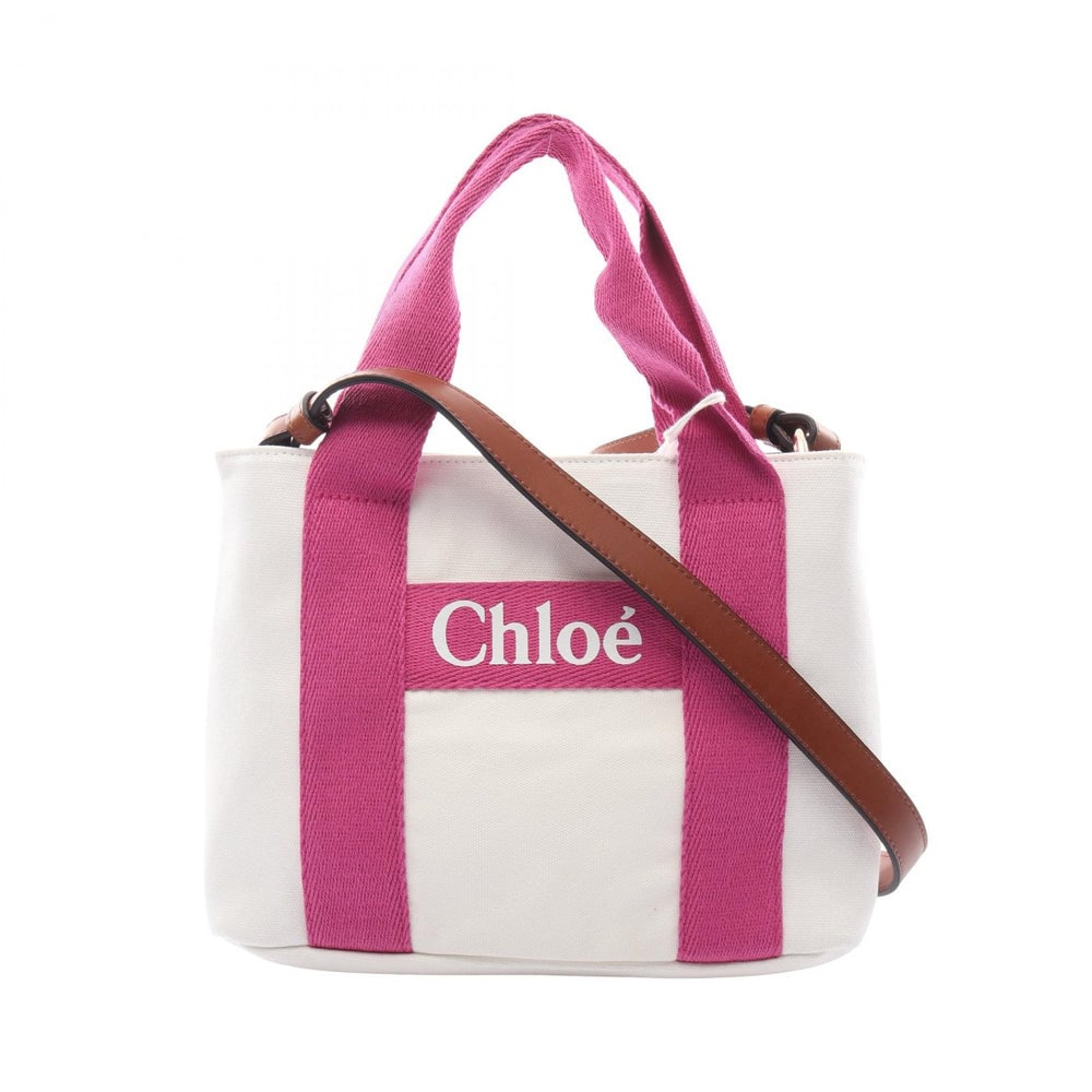 Chloe White Pink Handbag: Chloe handbag in white and pink canvas.