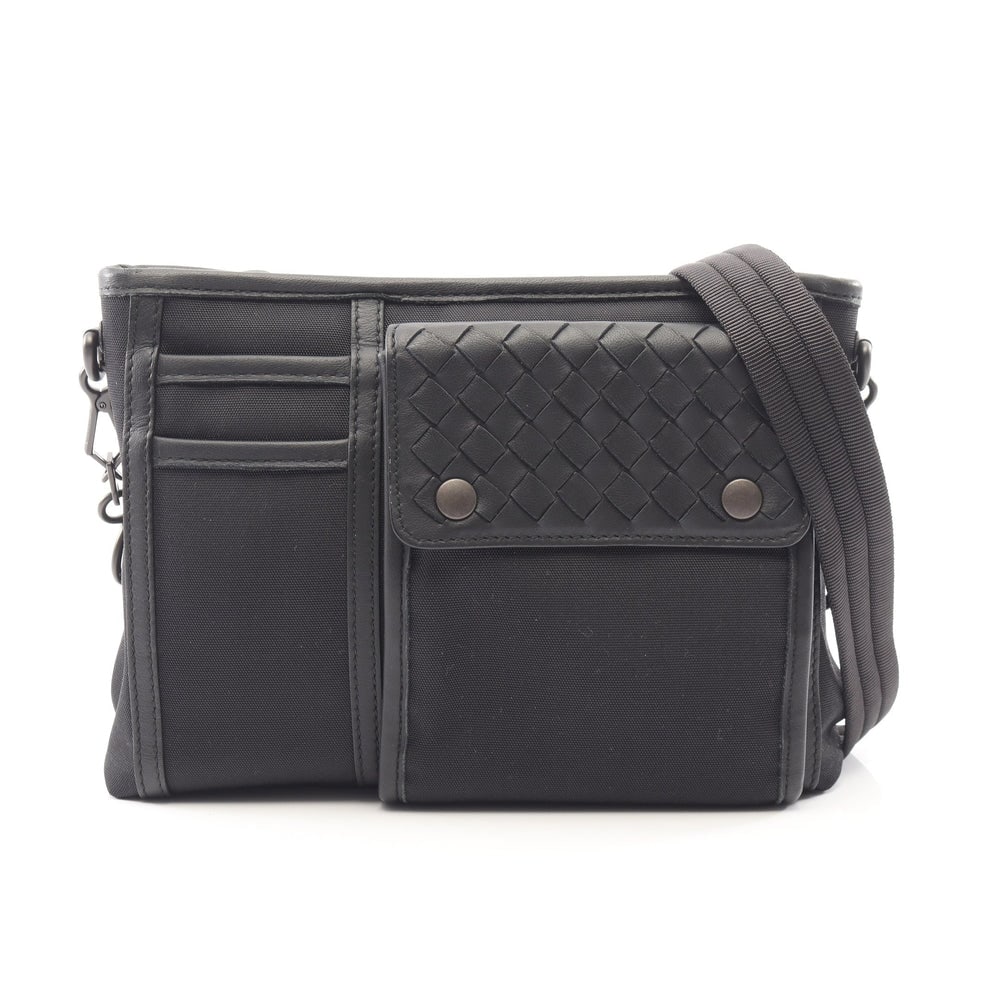 Bottega Veneta Nylon Shoulder Bag: Bottega Veneta Intrecciato shoulder bag in black nylon and leather.