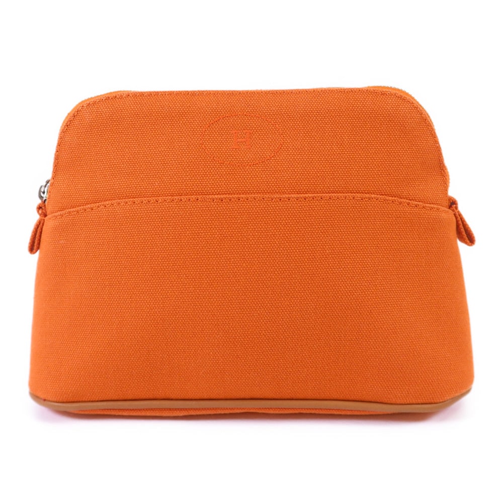 Hermes Bolide Pouch Clutch: Hermes PHW Bolide Pouch clutch bag in Feu canvas.