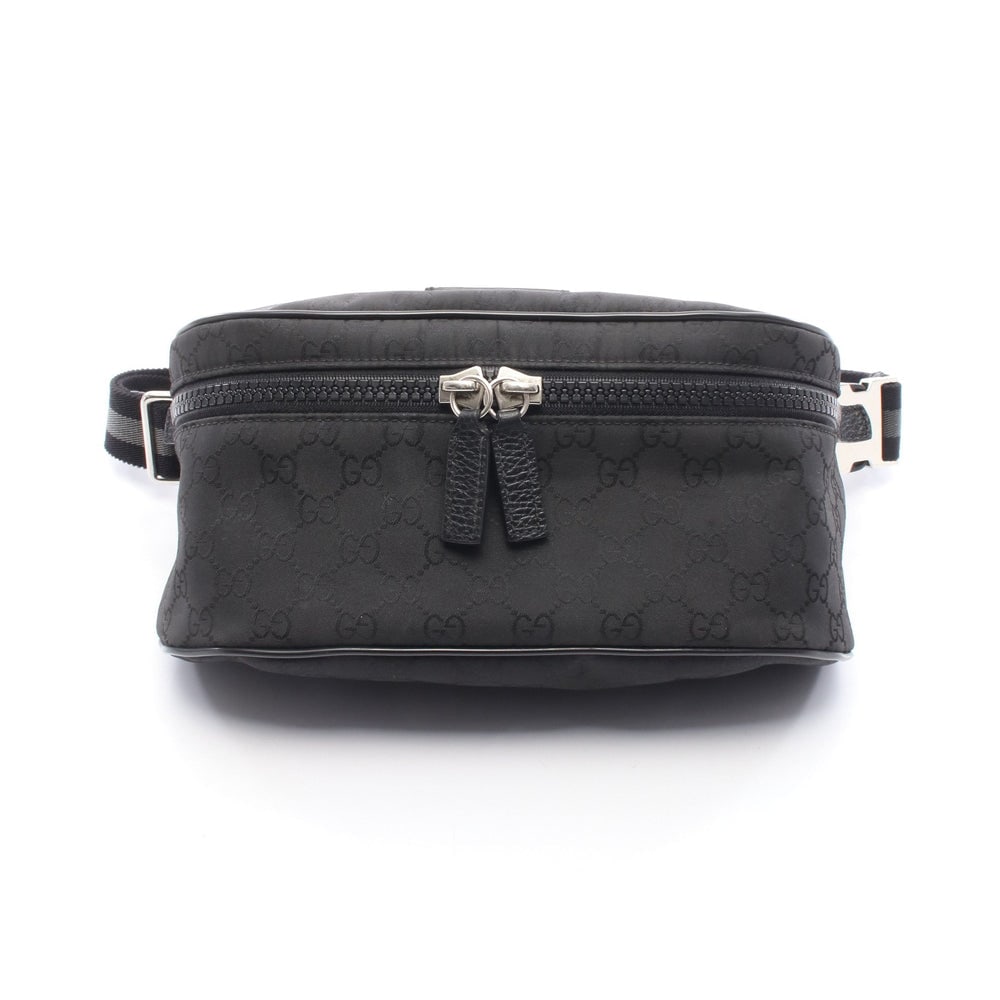 Gucci GG Nylon Belt Bag: Gucci GG pattern waist body bag in black nylon and leather.