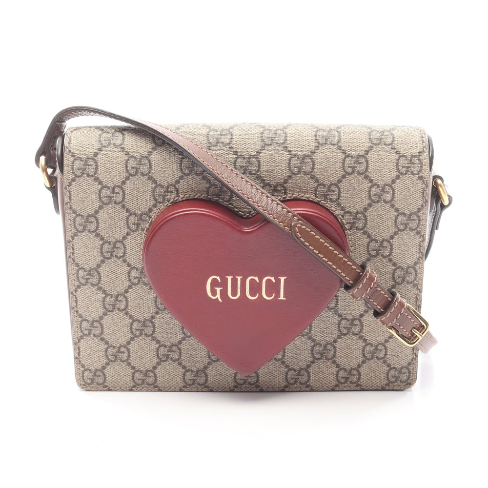 Gucci GG Supreme Limited Bag: Gucci GG Supreme Valentine's Day Limited shoulder bag in beige brown and red PVC and leather.