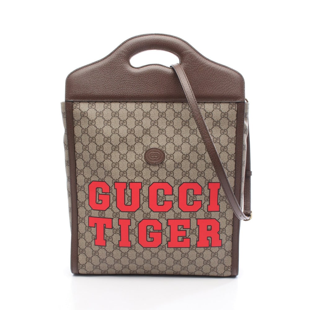 Gucci GG Supreme 2WAY Tote: Gucci GG Supreme handbag tote bag in beige brown and multicolor PVC and leather with 2WAY carry.