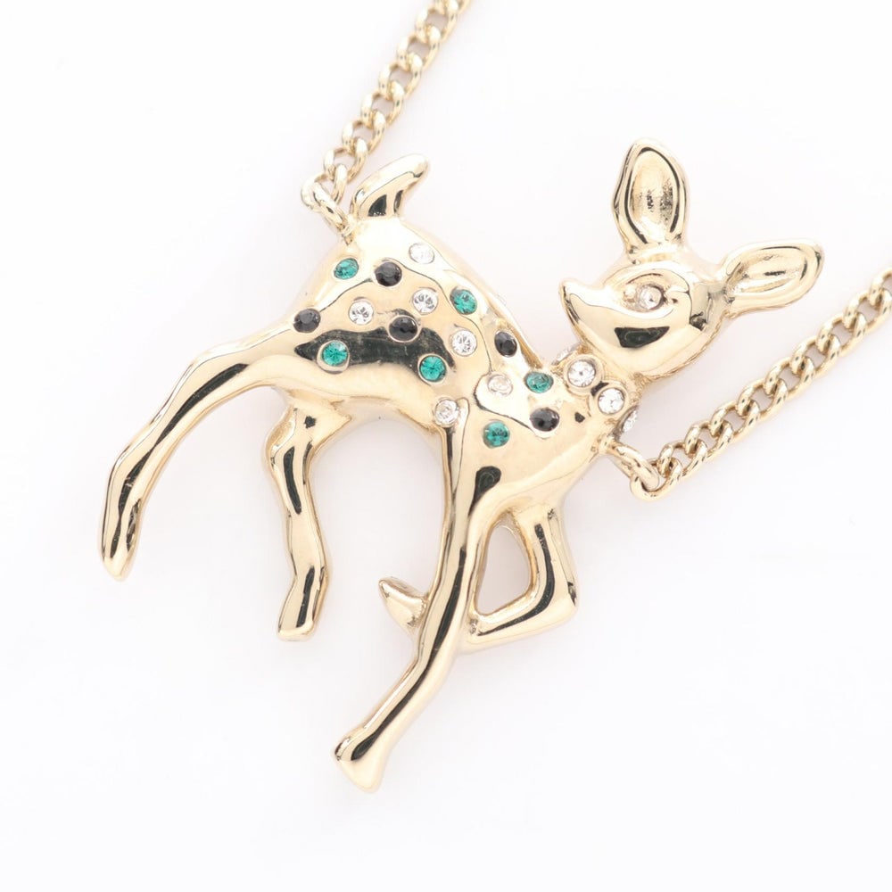 Year's Gift 2025 Coco mark Bambi Necklace GP Fake pearl Rhinestone Gold White Green G26C (1 of 6)