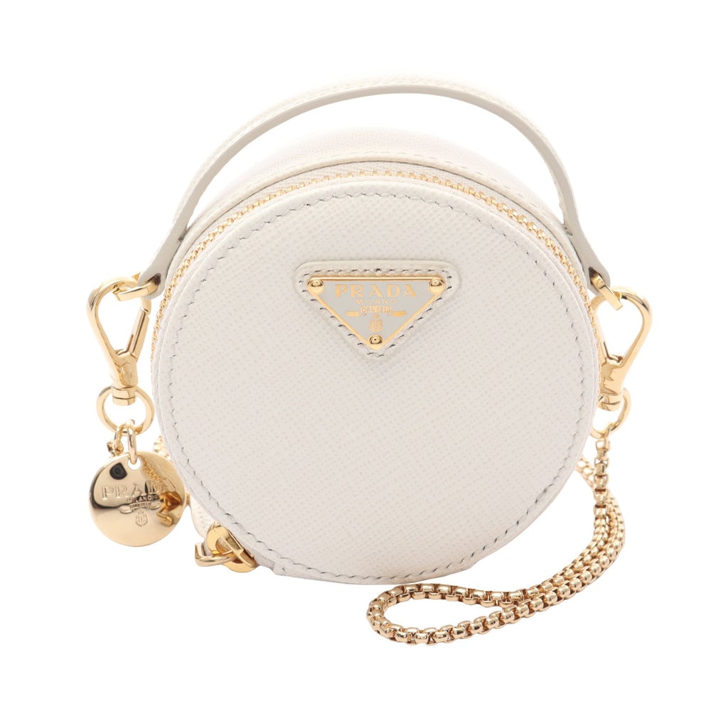 Saffiano Triangle Mini pouch Chain shoulder bag Saffiano leather White (1 of 4)