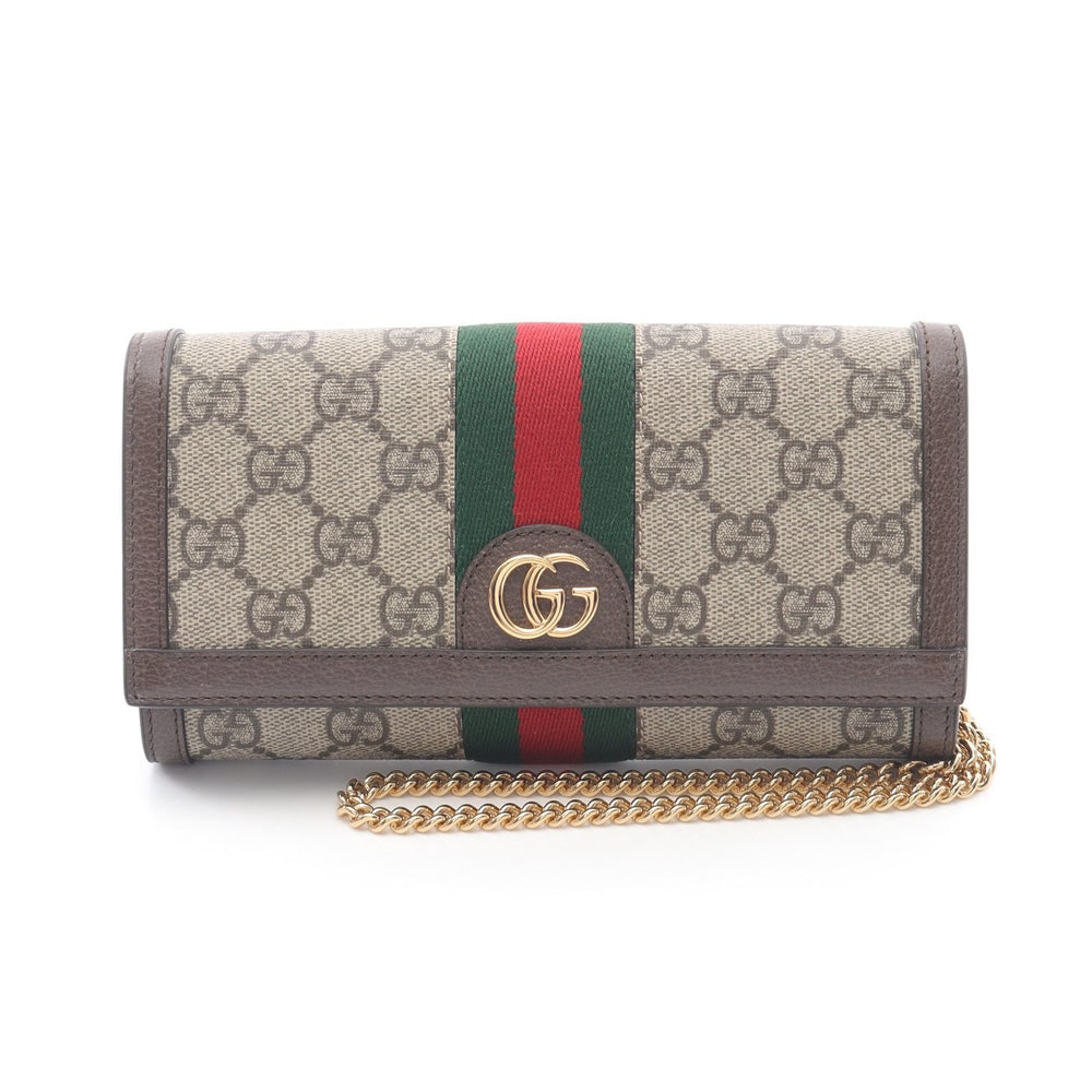 Gucci Ophidia Chain Wallet: Gucci Ophidia GG Supreme chain wallet in beige and brown PVC and leather.