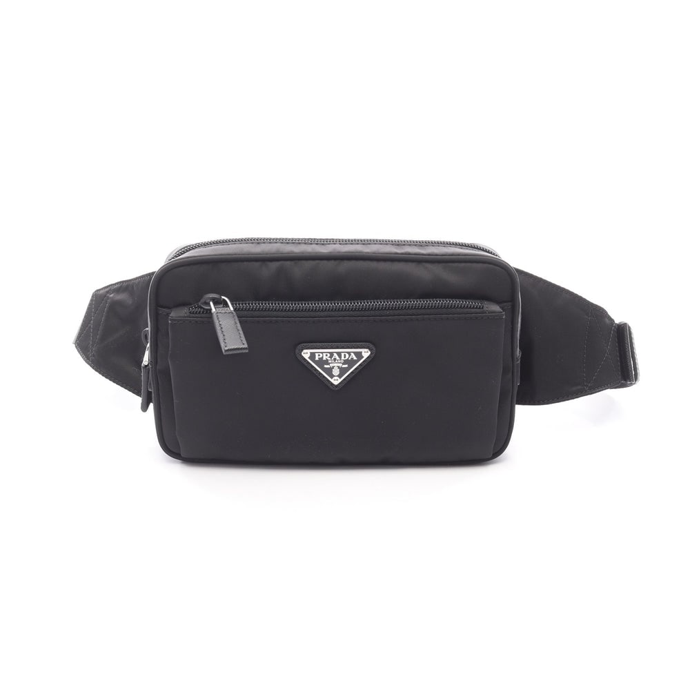 Prada Re-Nylon Belt Bag: Prada Re-Nylon body waist bag in black nylon and Saffiano leather.