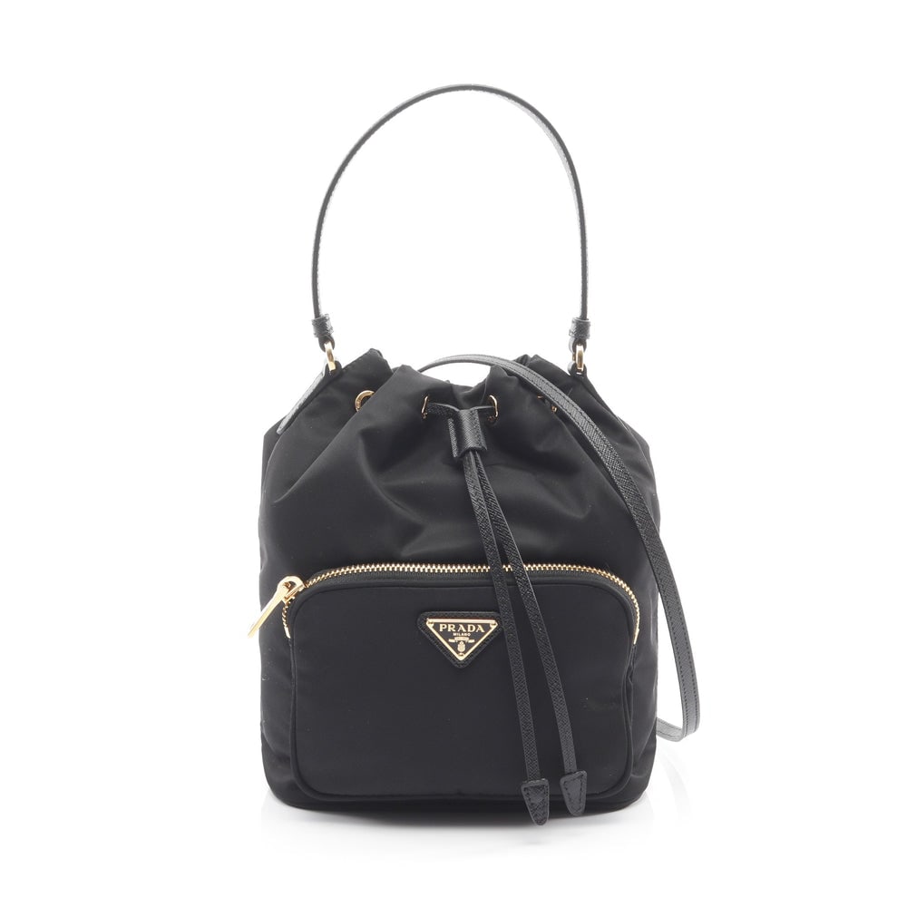 Duet Re-Nylon Bucket bag VELA Handbag Nylon Saffiano leather Black 2WAY: Duet Re-Nylon Bucket bag VELA Handbag Nylon Saffiano leather Black 2WAY