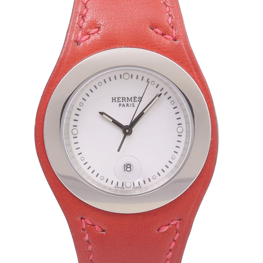 Hermes Harnais Watch White: Hermes Harnais HA3.410 quartz watch in stainless steel with white leather.