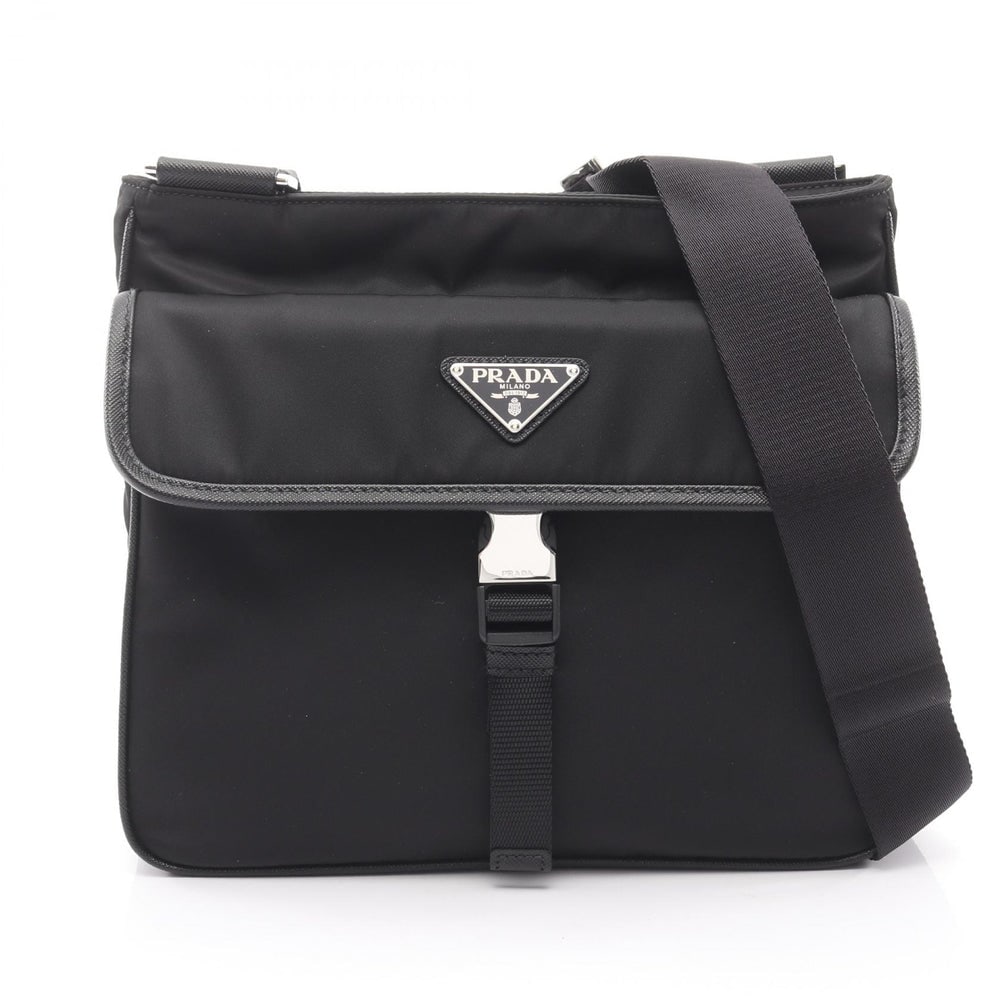 Prada Re-Nylon Shoulder Bag: Prada Re-Nylon TESSUTO+SAFFIANO shoulder bag in black nylon and Saffiano leather.