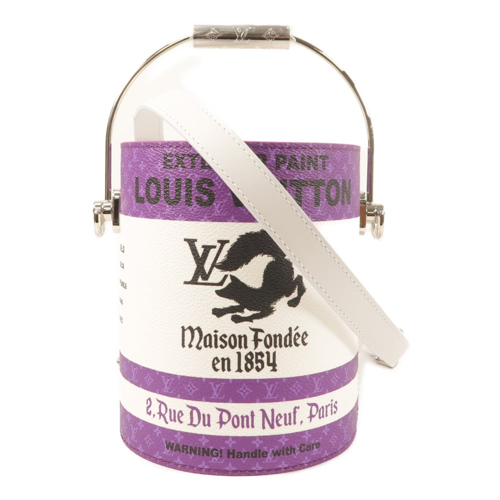 LV Paint Can Shoulder Bag: Louis Vuitton Paint Can shoulder bag in purple coated canvas and calfskin leather.