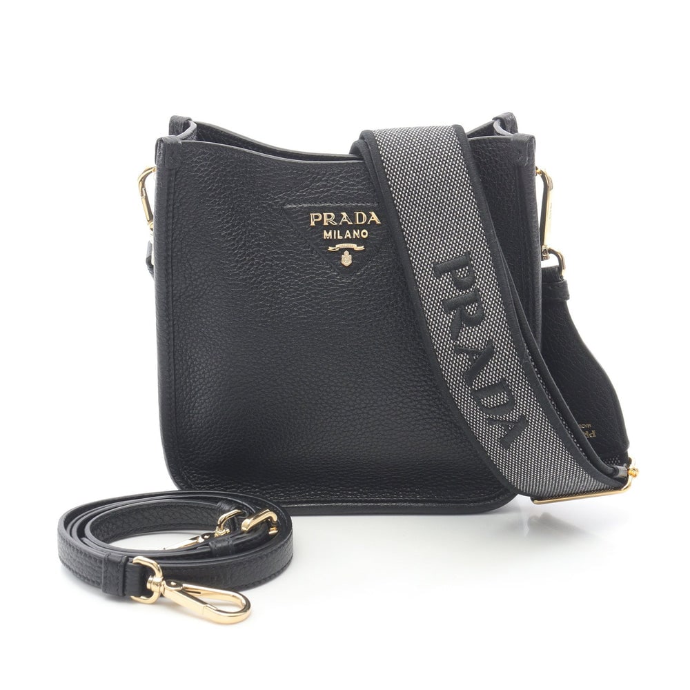 Prada Vit Daino Soft 2WAY: Prada VIT.DAINO SOFT shoulder bag in black leather and canvas with 2WAY carry.
