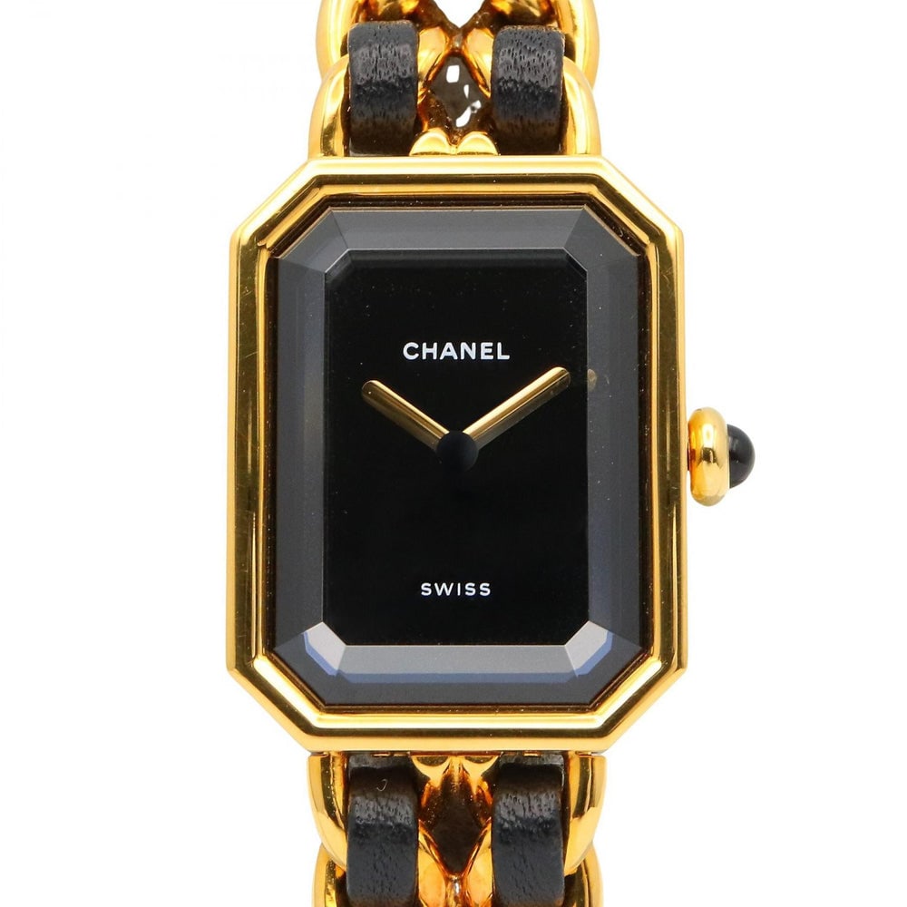 Chanel Premiere M Watch: Chanel Premiere M women's quartz watch in GP with black leather.