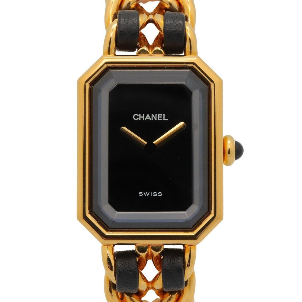 Chanel Premiere S Watch: Chanel Premiere S women's quartz watch in GP with black leather.