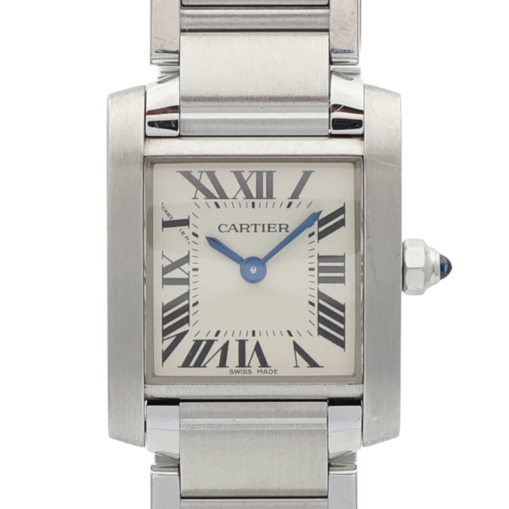 Cartier Tank Francaise Watch: Cartier Tank Francaise W51008Q3 quartz watch in stainless steel with white dial.
