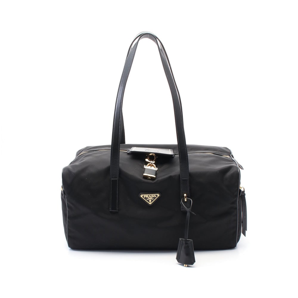Prada Re-Nylon Top Handle Bag: Prada Re-Nylon large top handle shoulder bag in black nylon and leather.