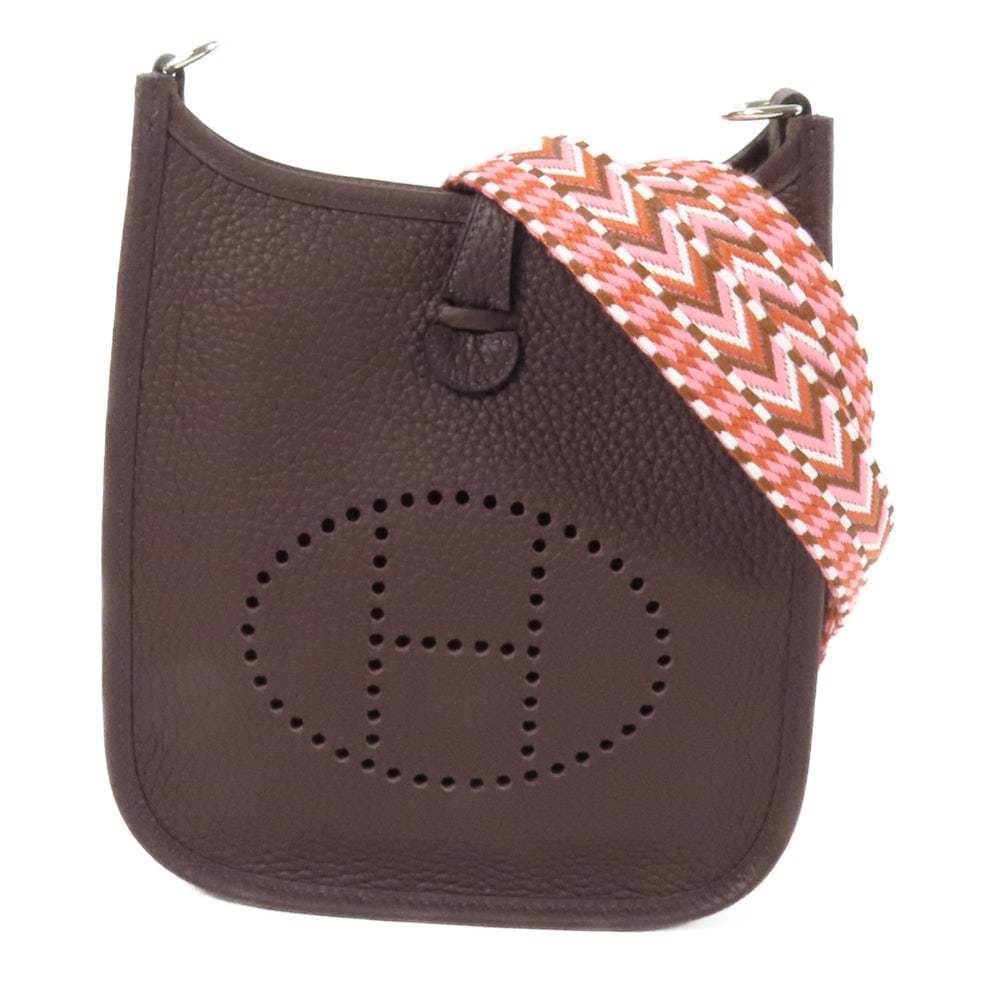 Hermes Evelyne TPM Rouge: Hermes Evelyne TPM shoulder bag in Rouge Sellier Clemence leather with silver hardware.