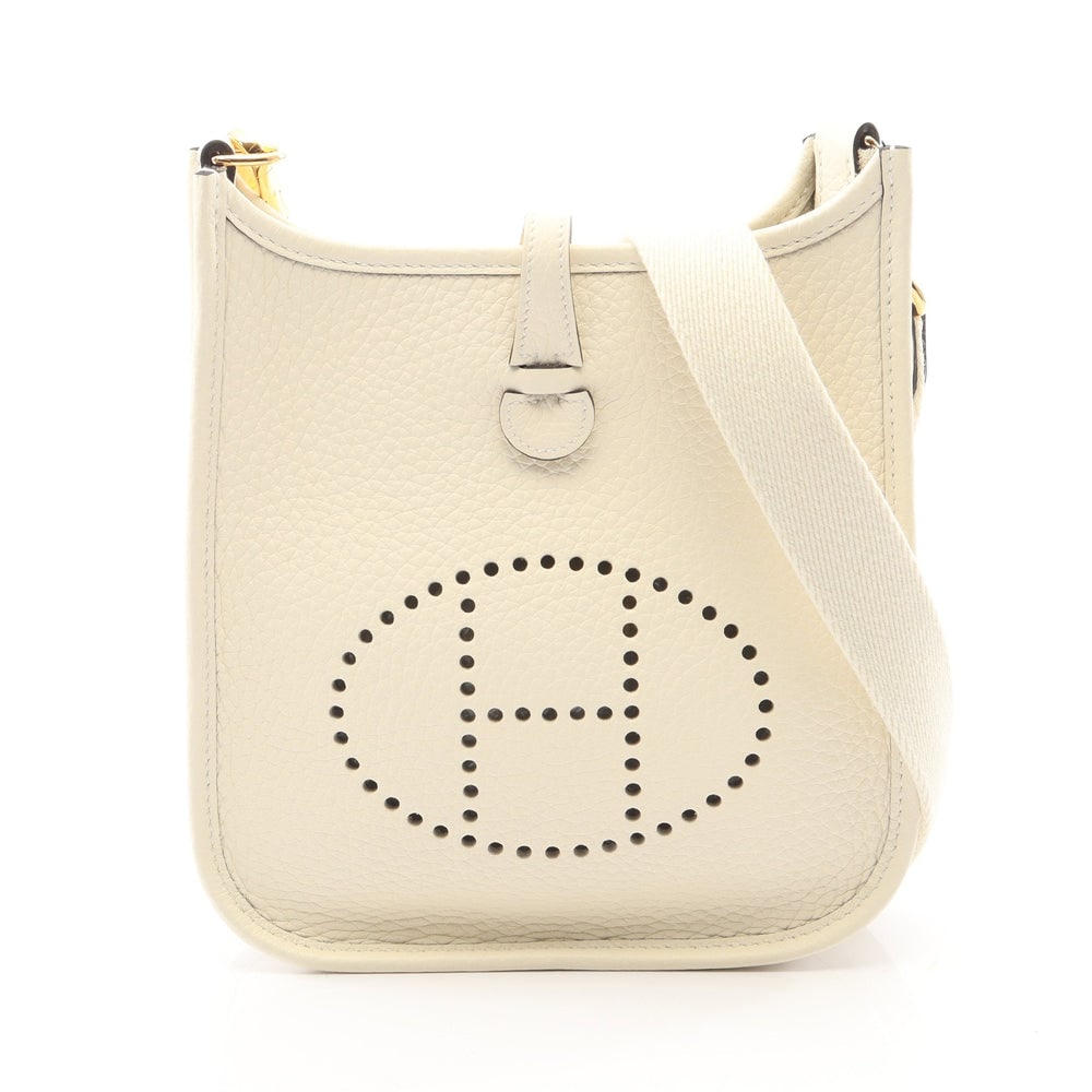 Hermes Evelyne TPM Nata: Hermes Evelyne TPM Amazon shoulder bag in ivory Clemence leather with gold hardware K stamp.