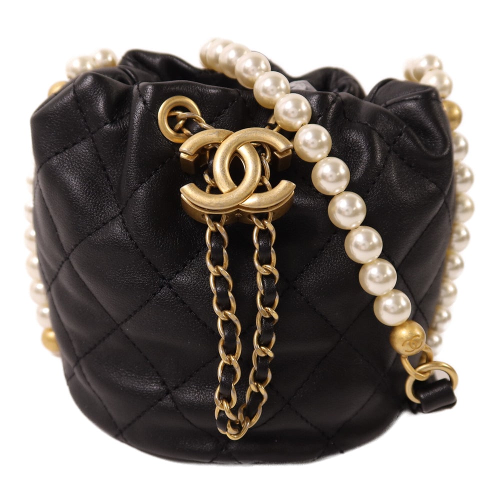 CHANEL CC GHW Mini Pearl Bucket Bag Calfskin Leather Black (1 of 15)