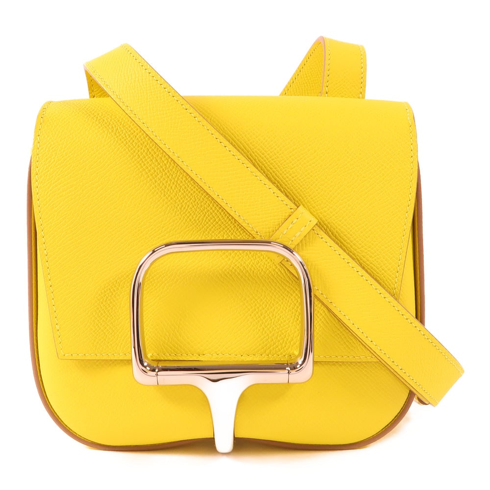 Hermes Della Cavalleria Mini: Hermes Della Cavalleria Mini shoulder bag in Lime Clemence leather with silver hardware.