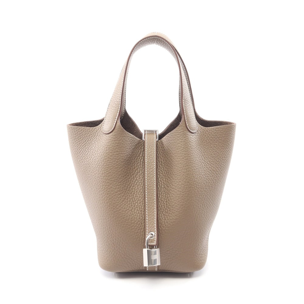Picotan Lock PM Etoupe Handbag Clemence leather Gray brown Silver hardware K stamp: Picotan Lock PM Etoupe Handbag Clemence leather Gray brown Silver hardware K stamp