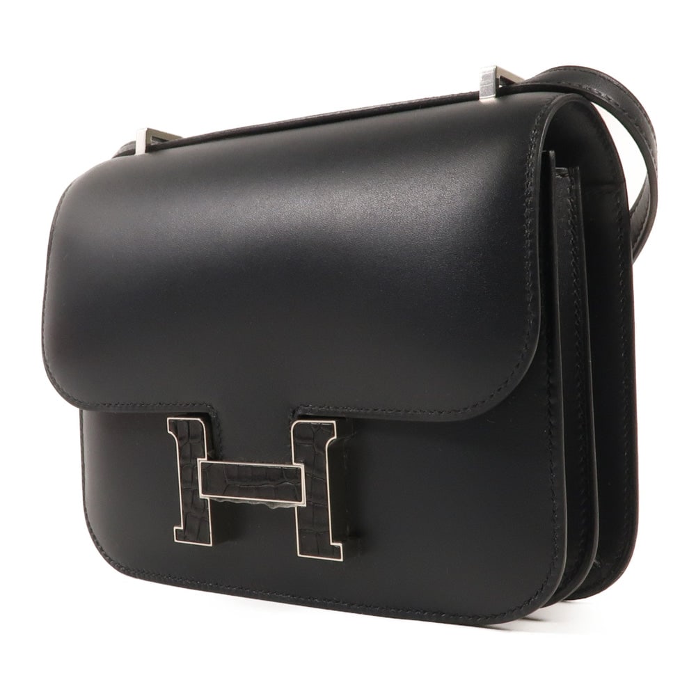 HERMES Monsieur/Crocodile leather Mini Constance silver shoulder bag Shoulder BagNoir Black Noir - 3