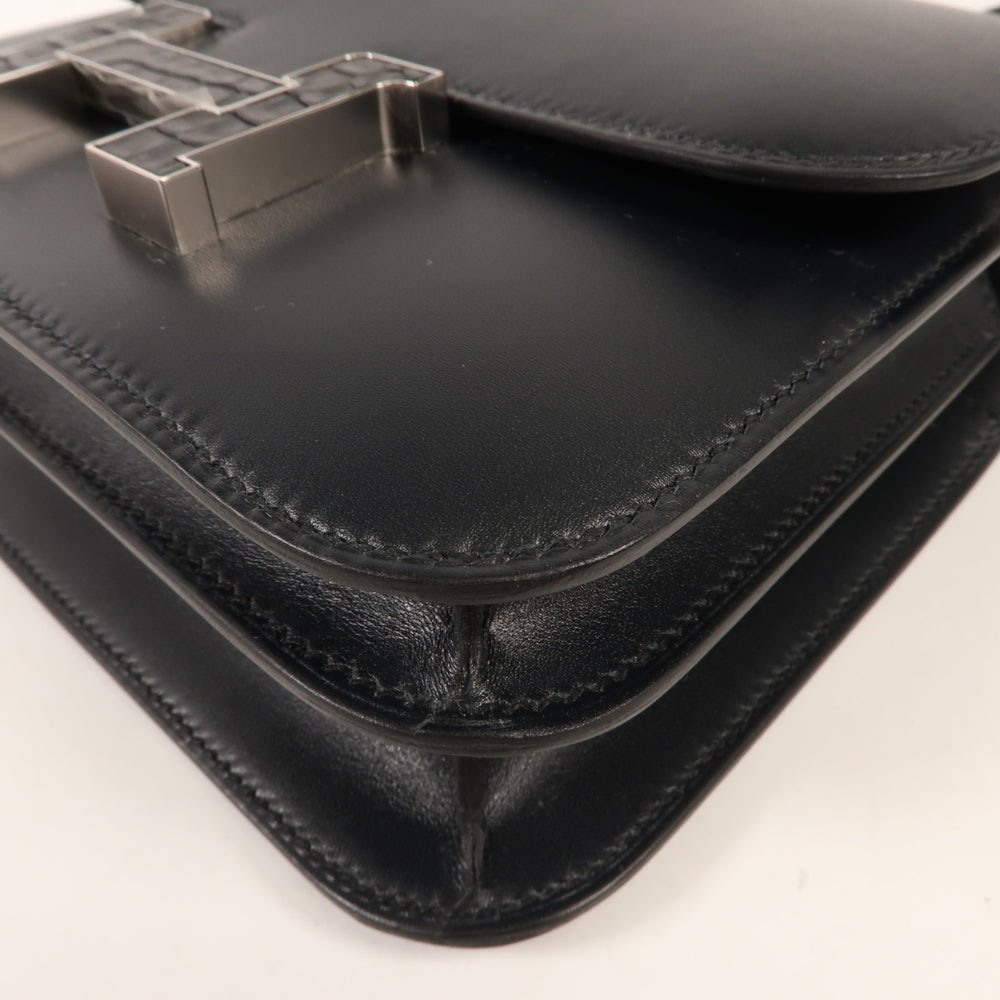 HERMES Monsieur/Crocodile leather Mini Constance silver shoulder bag Shoulder BagNoir Black Noir - 7