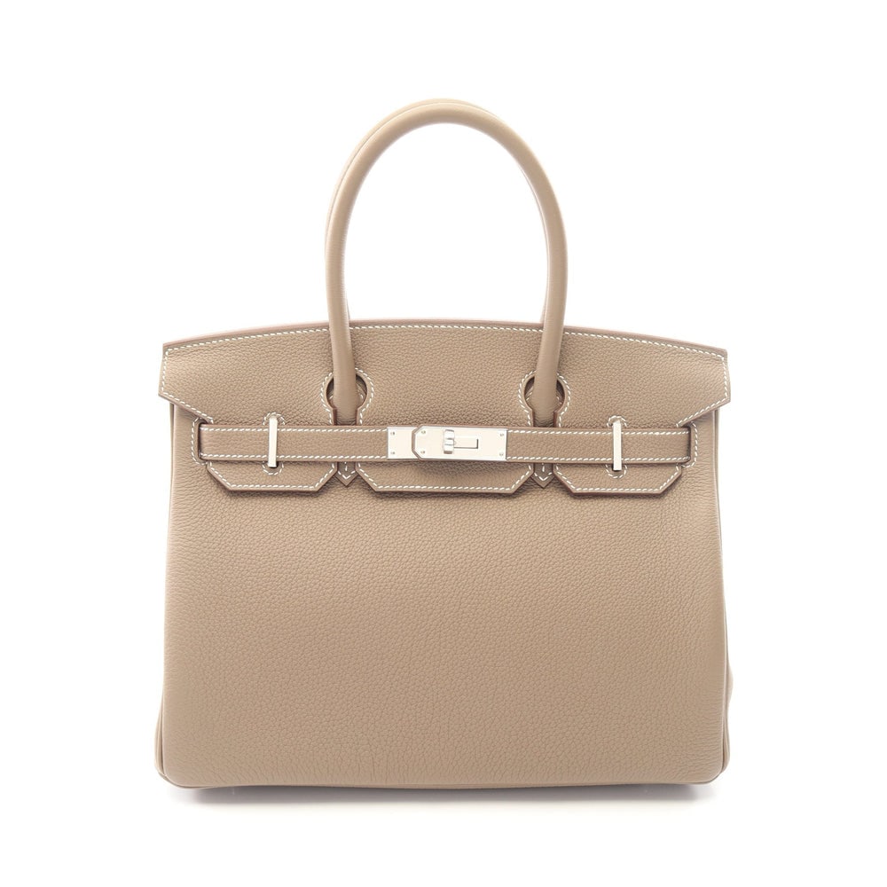 Hermes Birkin 30 Etoupe: Hermes Birkin 30 Etoupe handbag in gray beige Togo with silver hardware G stamp.
