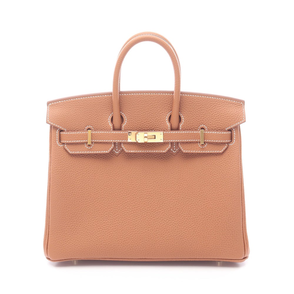 Hermes Birkin 25 Gold: Hermes Birkin 25 Gold handbag in brown Togo with gold hardware K stamp.