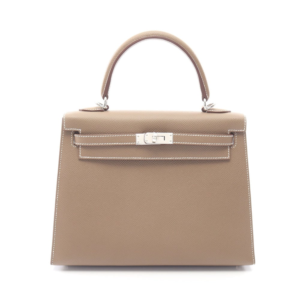 Kelly 25 Etoupe Outside sewing 2WAY Handbag Veau epsom Gray brown Silver hardware G stamp: Kelly 25 Etoupe Outside sewing 2WAY Handbag Veau epsom Gray brown Silver hardware G stamp
