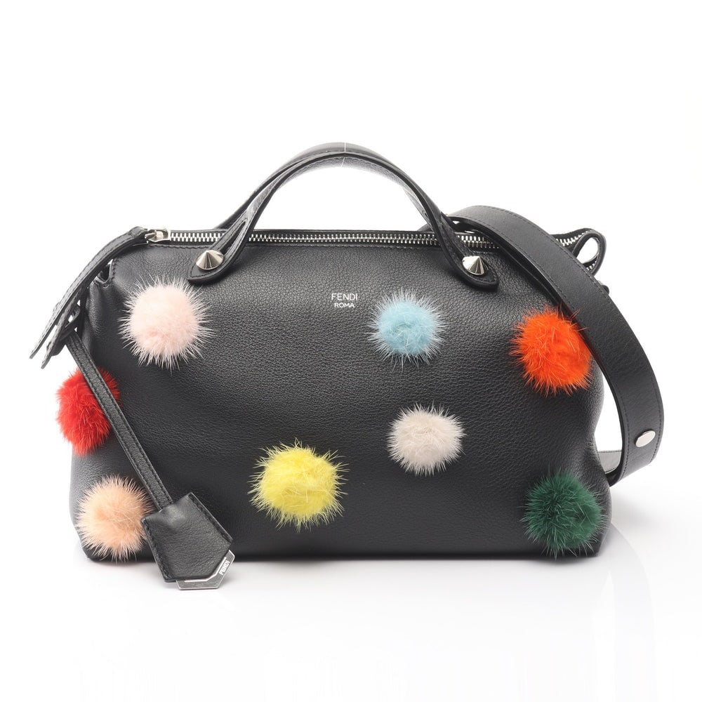 Fendi By The Way Medium Black: Black multicolor leather 2Way handbag. Includes strap and charm. 28 x 18 x 12 cm.