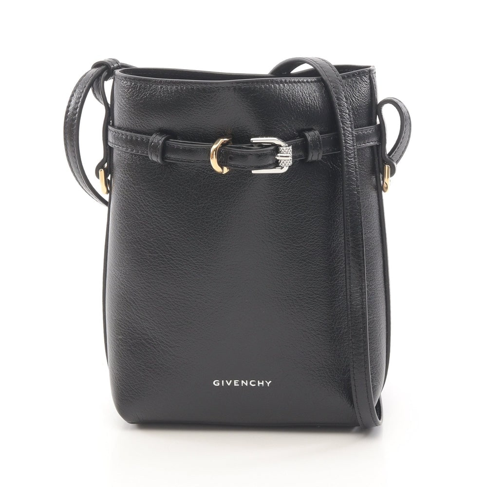 Givenchy Voyou Phone Pouch Black: Black leather phone pouch shoulder bag. Includes storage bag. 15 x 18.5 x 5.5 cm.