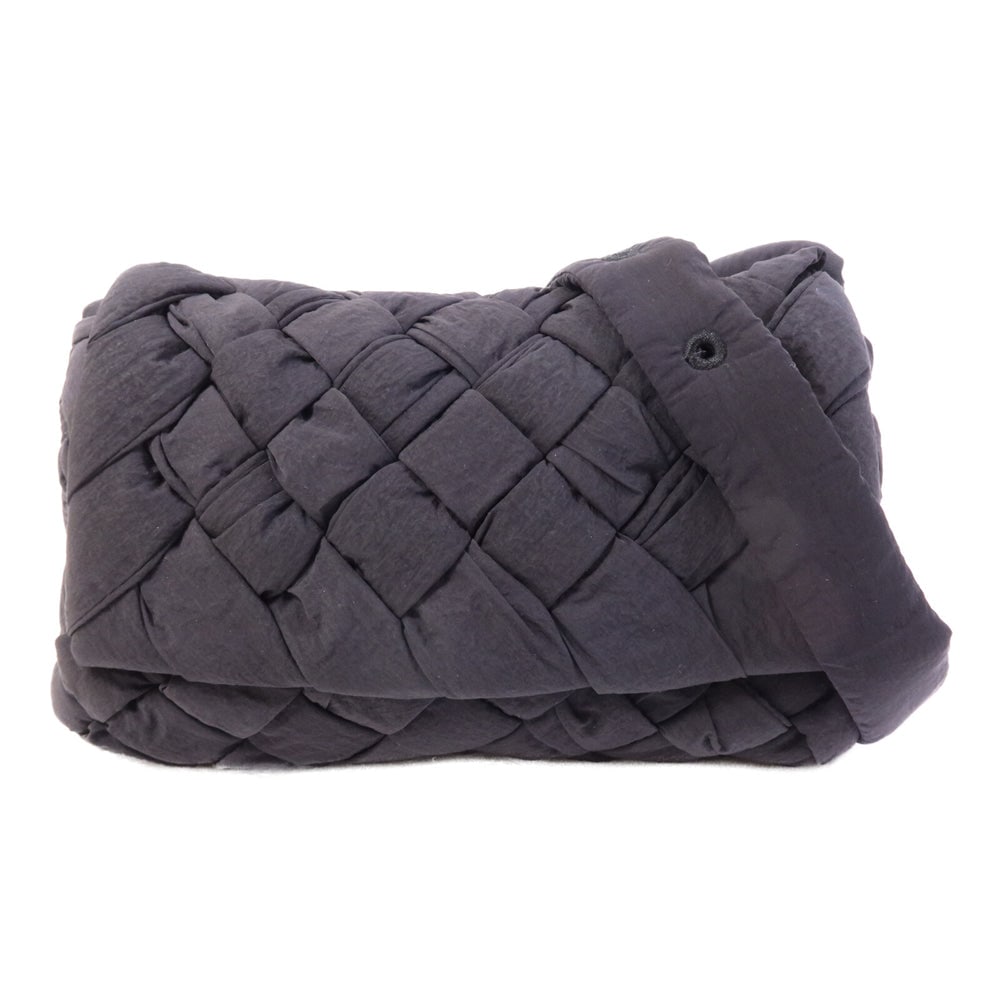 Bottega Rumple Messenger Black: Black polyester small messenger shoulder bag. Includes storage bag. 25 x 17 x 6.5 cm.