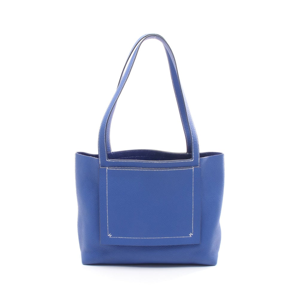 Hermes Cabasserie 31 Blue: Blue clemence leather shoulder tote. 30 x 25 x 10 cm.