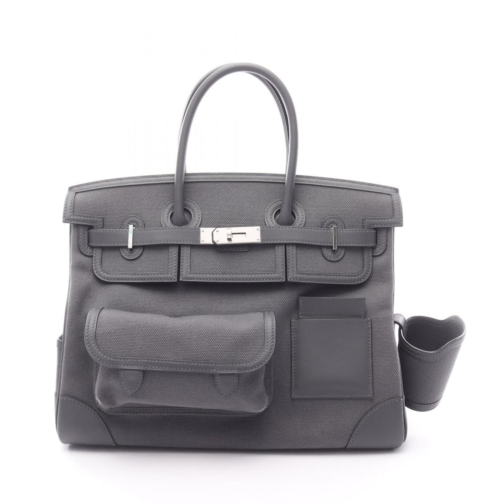 Hermes Birkin Cargo 35 Gray: Dark gray Toile ash and veau Swift handbag with silver hardware. Includes keys padlock crochet and cup holder. 35 x 29 x 18 cm.
