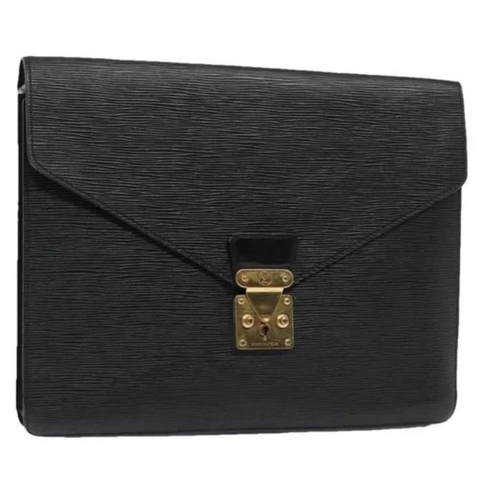 Louis Vuitton Porte Documents Senateur Black Epi Leather Clutch (1 of 11)