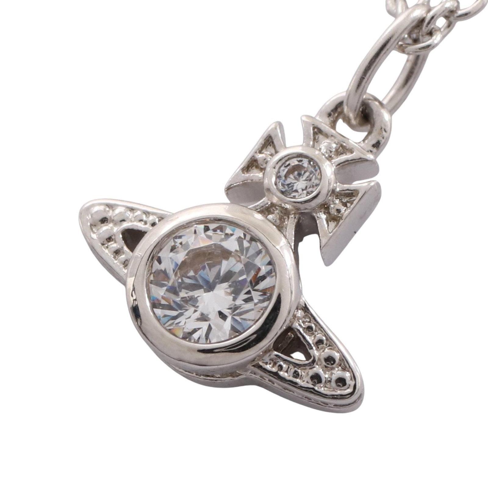 Vivienne Orb Silver Necklace: Orb necklace in silver tone with clear rhinestones.