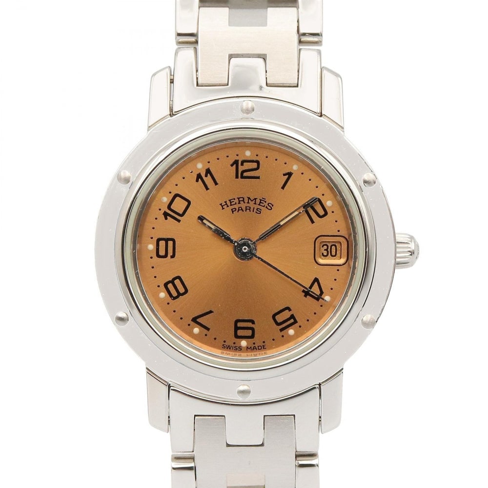 Hermes Clipper CL4.210 Quartz Watch: Pink quartz watch with stainless steel case. Includes box and warranty. 24mm case, max wrist 16cm.