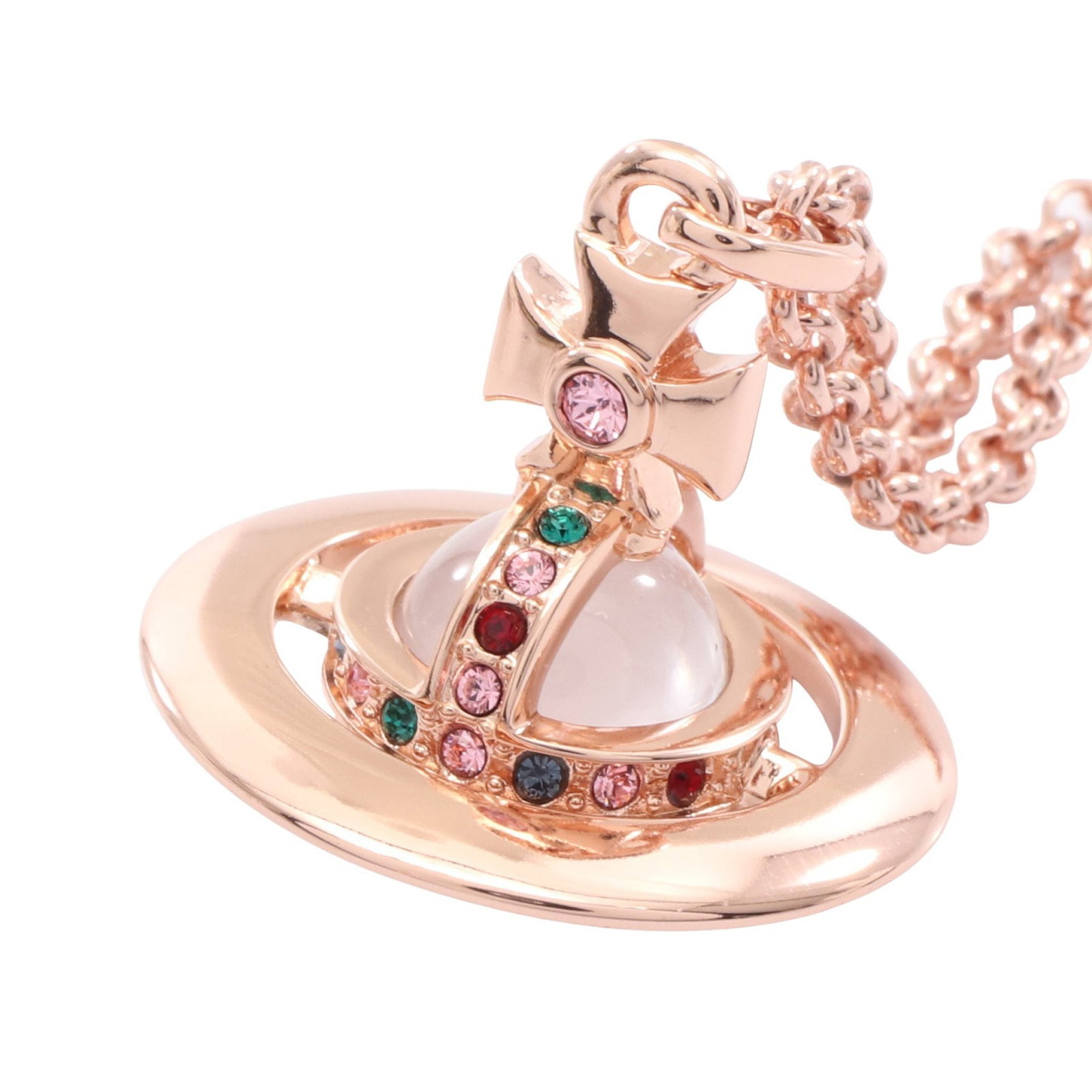 Vivienne Tiny Orb Pink Gold: NEW TINY ORB necklace in pink gold tone with multicolor rhinestones.