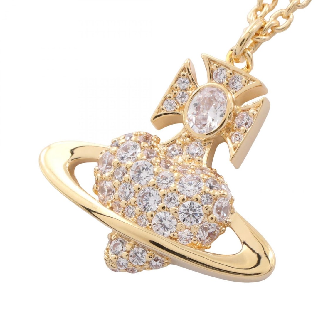 Vivienne Agnatha Gold Necklace: AGNATHA necklace in gold tone with clear rhinestones.