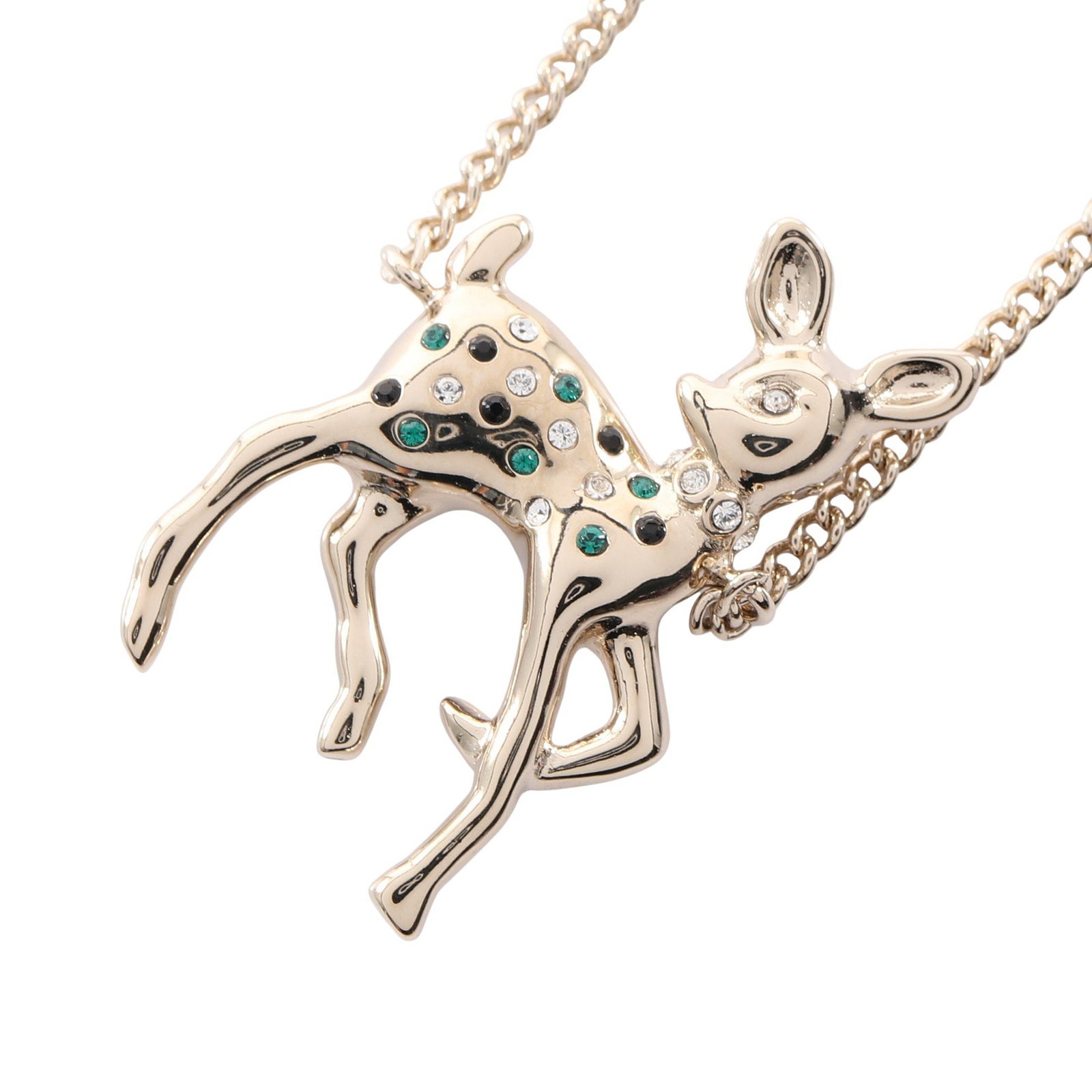 Chanel Coco Mark Bambi Necklace: Year's Gift 2025 Coco Mark Bambi necklace with fake pearl and rhinestone in gold white and green.