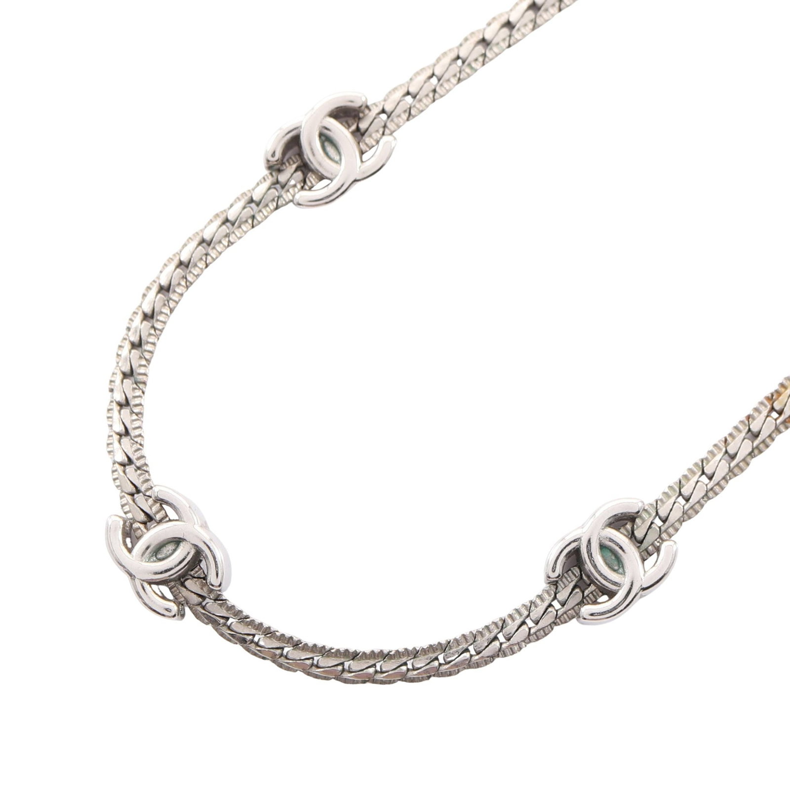 Chanel Coco Mark Silver Necklace: Coco Mark necklace in silver tone.