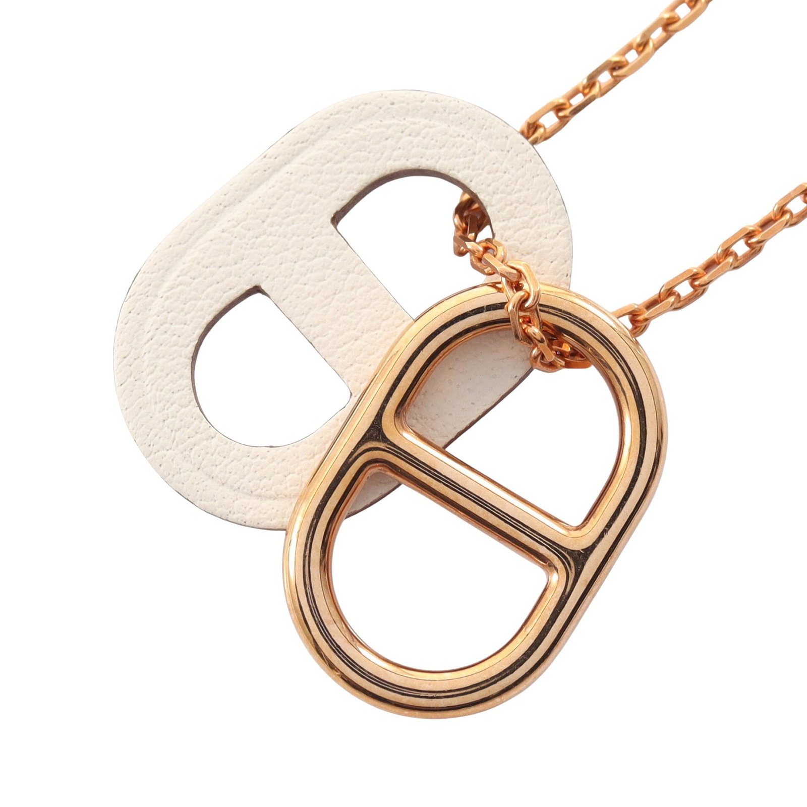 Hermes O'Maillon Necklace White: O'Maillon Chaîne d'Ancre necklace in gold plated finish with Veau Swift in white tone.