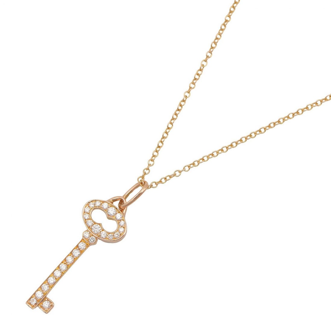 Tiffany Mini Oval Key Necklace: Mini Oval Key diamond necklace in K18 yellow gold.