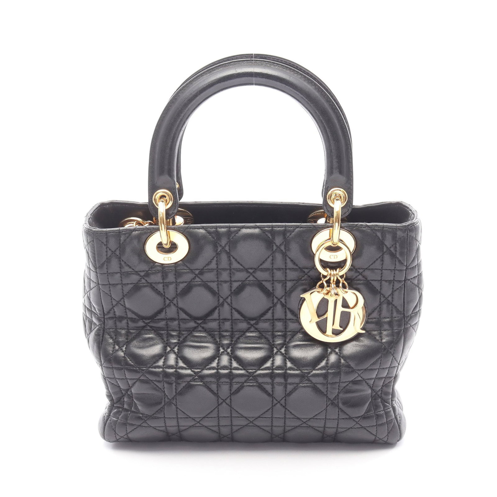 Dior Lady Dior Handbag: Black leather handbag.