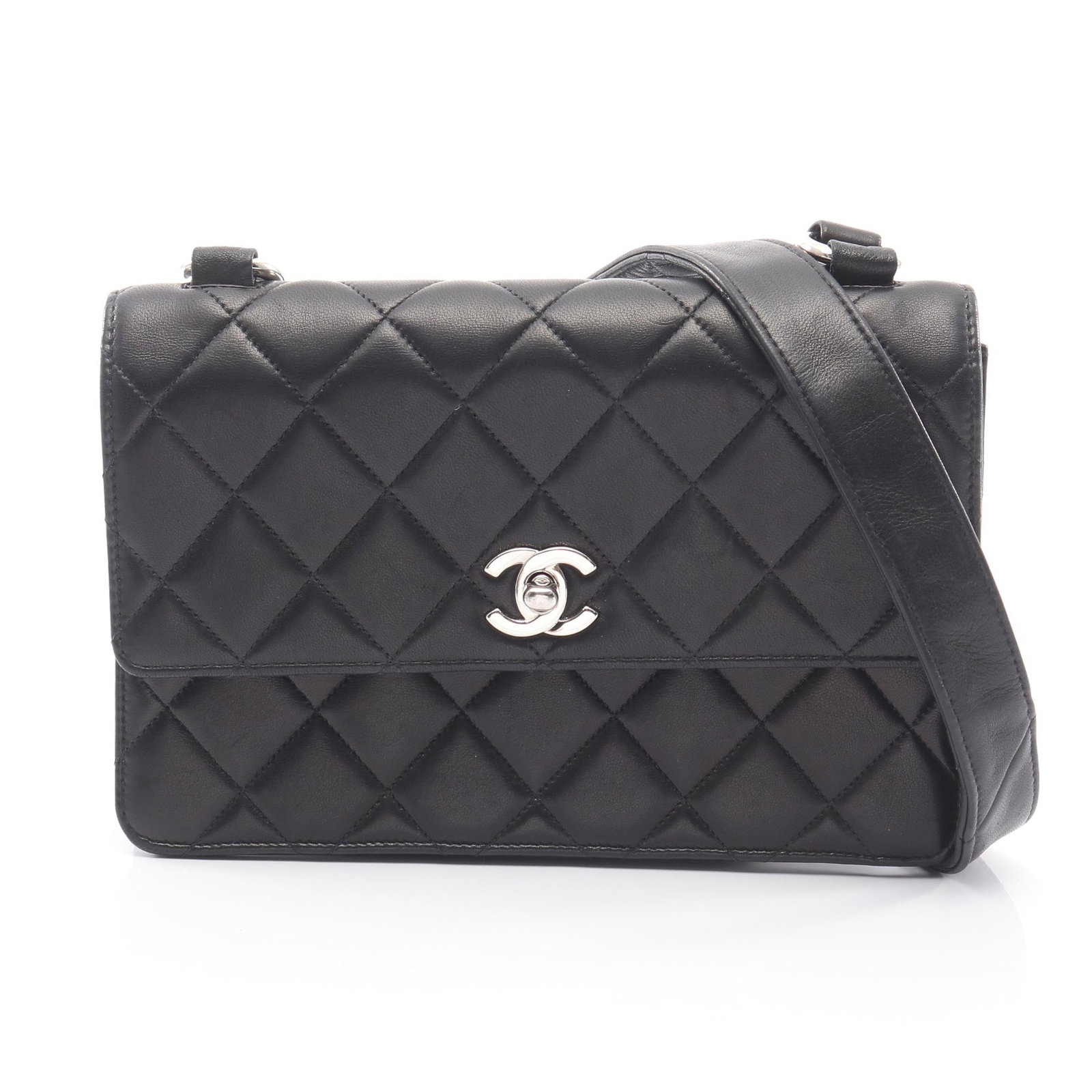 Chanel Matelasse Shoulder Bag: Black lambskin shoulder bag.