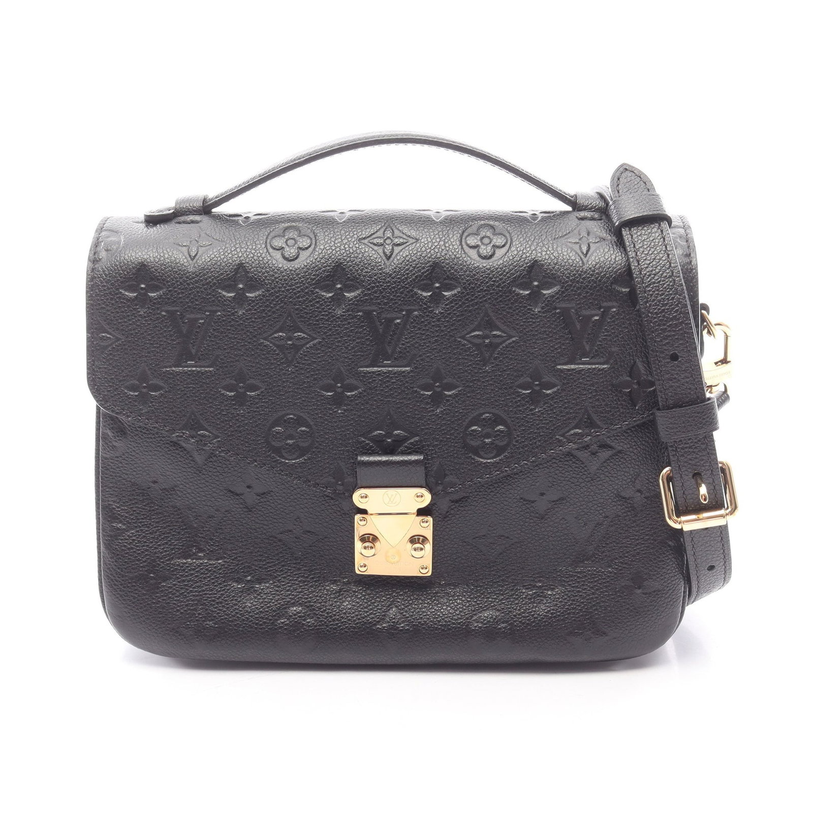 Louis Vuitton Pochette Metis MM: Black monogram empreinte 2 way handbag.