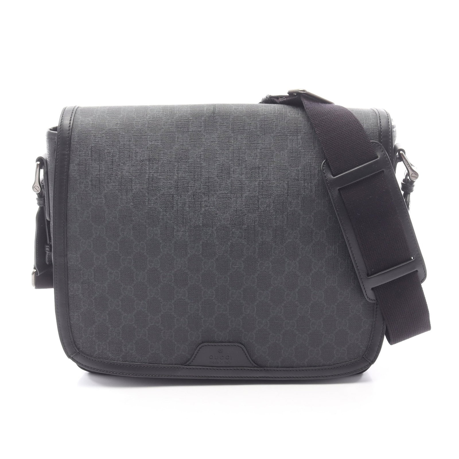 Gucci GG Supreme Shoulder Black: GG Supreme shoulder bag in black PVC and leather. Size 34 x 32 x 10 cm.