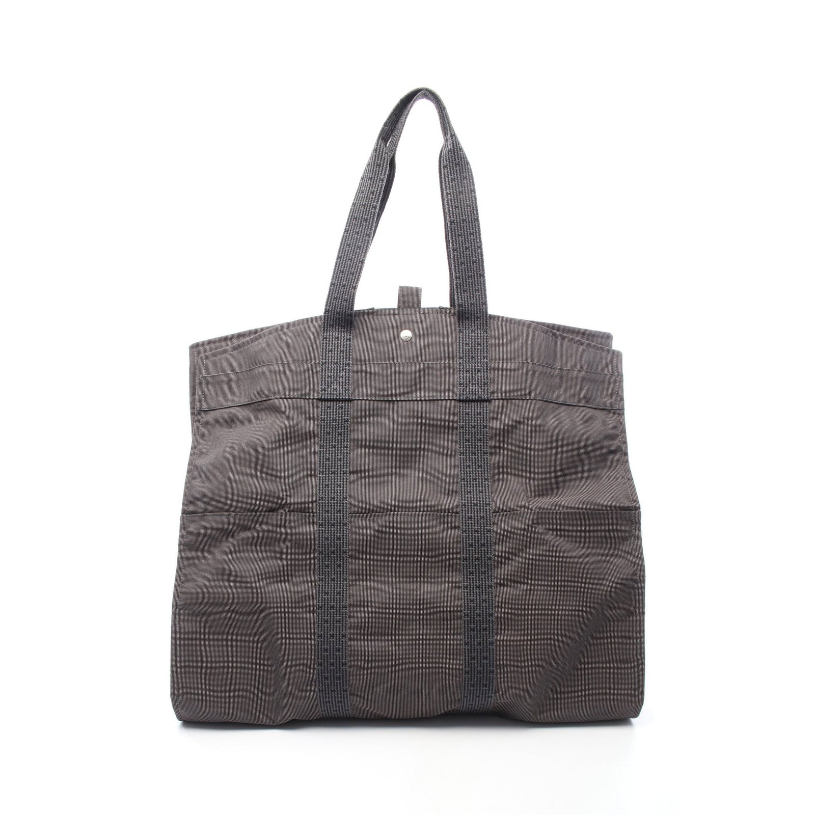 Hermes Herline Garment Bag Gray: Herline garment bag in dark gray nylon canvas with silver-tone hardware. Size 60 x 58 x 1.5 cm.